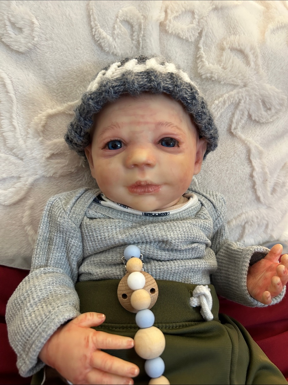 Realistic Baby Cloth Body Doll in Light Gray Knit Outfit